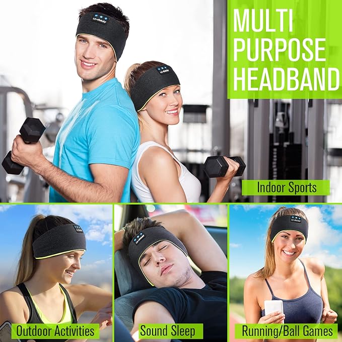 LC-dolida Sleep Headphones Wireless Bluetooth Headband Headphones for Sleeping Music Band Cozy Sleep Mask with Thin HD Stereo Speakers Perfect for Side Sleepers(Moss)