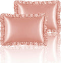 Silky Satin Ruffled Pillow Cases for Hair and Skin,Rose Gold Silk Pillowcases Queen Set of 2 with Envelope Closure Princess Room Decoration