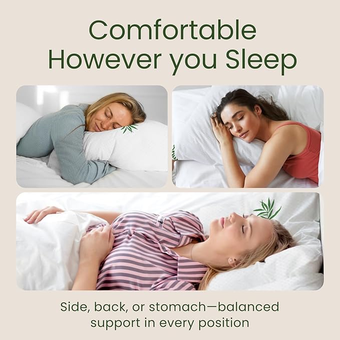 Memory Foam Pillows Queen Size Set of 2 - Cooling Bed Pillows for Sleeping - Back, Stomach, Side Sleeper Firm, Comfy Cool Shredded - 2 Pack, Rayon Derived from Bamboo