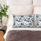 Imitation Silk Pillow Case for Hair and Skin Watercolor Blue Floral Leaves Queen Size 1 Pack Satin Pillow Cases with Zipper Super Soft Pillow Cover for Women Bed Sleeping, 20x30 Inches