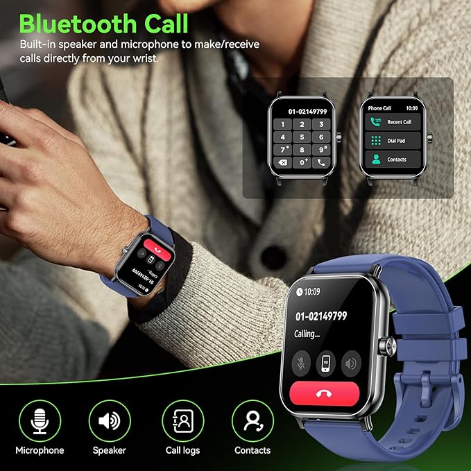 Smart Watch for Men Women, 1.85" HD Fitness Tracker with Bluetooth Calls, 5 ATM Waterproof, 130+ Sport Modes, 24/7 Heart Rate/Sleep Monitor, Pedometer, Calories, Smartwatch for Android iOS