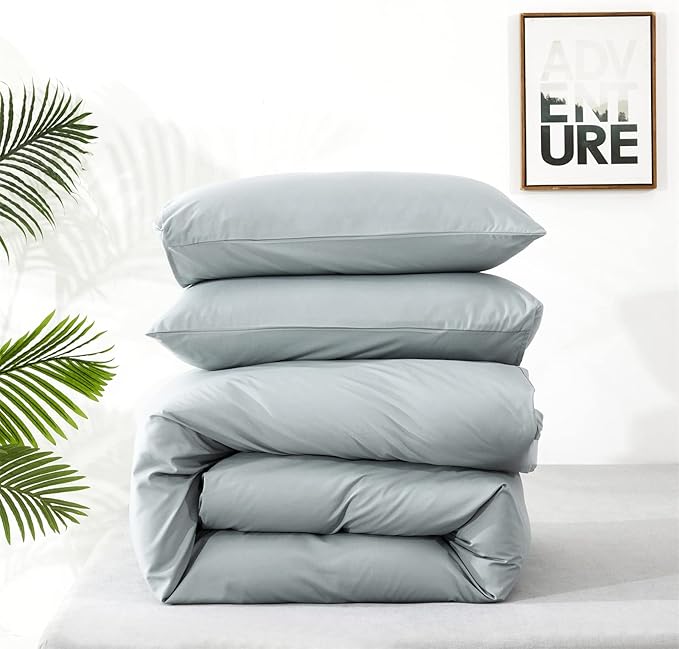 Luxlovery Blue Comforter Set Queen Light Bue Bedding Set Soft Breathable Blanket Quilts Modern Mist Blue Comforter Set for Queen Bed Women Men