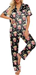 Ekouaer Silk Satin Pajamas Set Women Short Sleeve Sleepwear Soft Button Down Loungewear Pjs Set