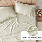 CozyLux Satin Sheets Full Size Sheets - 6 Piece Silky Full Size Bed Sheets, Luxury Beige Full Bed Set with Smooth and Soft Microfiber, Includes 1 Fitted Sheet, 1 Flat Sheet and 4 Pillowcases