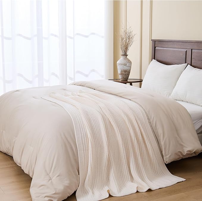 Cream White Chunky Knit Throw Blanket 50"x60" - Soft Cozy Thick Knitted Blanket for Couch Sofa Bed, Cute Christmas Decorative Throw for Living Room