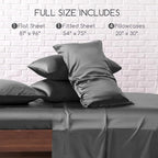 MR&HM Satin Bed Sheets, Full Size Sheets Set, 6 Pcs Silky Bedding Set with 15 Inches Deep Pocket for Mattress (Full, Dark Grey)