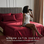 MR&HM Satin Bed Sheets, King Size Sheets Set, 4 Pcs Silky Bedding Set with 15 Inches Deep Pocket for Mattress (King, Burgundy)