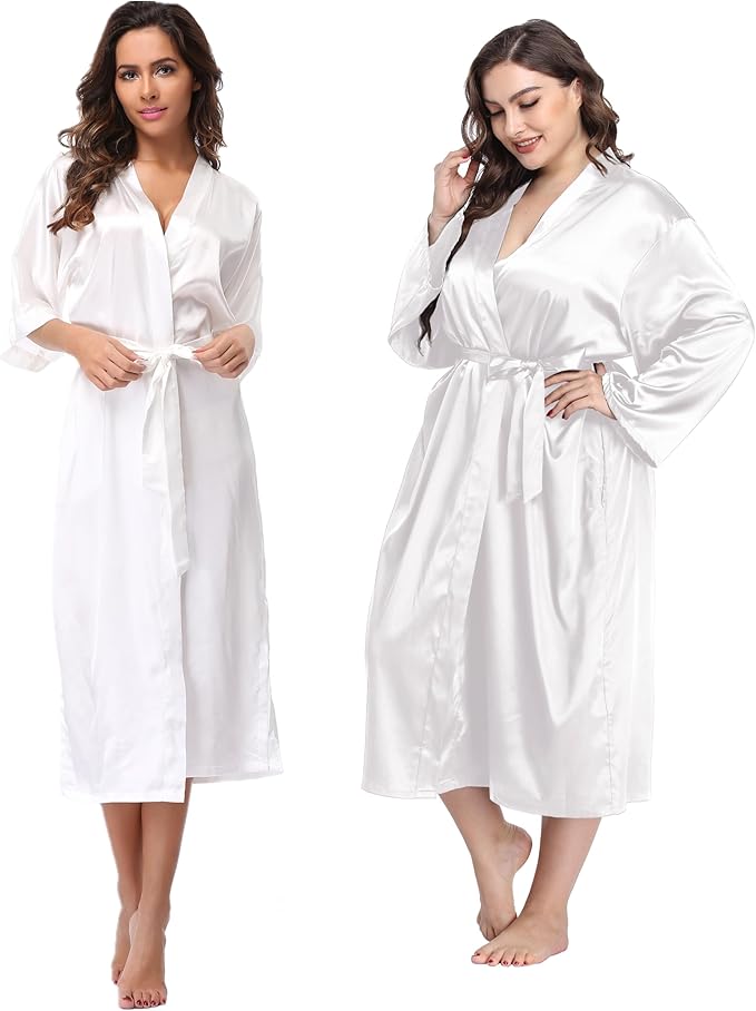 Womens Long Silky Robe Satin Kimono Robes Silk Bathrobe for Wedding Party Full Length Dressing Gown