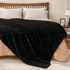 BEDELITE Black Throw Blanket King Size for Bed- Super Soft and Warm 3D Checkered Fluffy Fuzzy Fleece Blanket, Luxurious Plush Cozy Blanket for Room Decor Fall and Winter, 108x90 inches