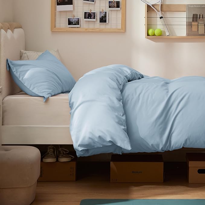 Bedsure Duvet Cover Twin/Twin XL Size - Soft Double Brushed Bedding Set for Kids & Adults, Zipper Closure, 2 Pieces, Includes 1 Duvet Cover (68"x90") & 1 Pillow Sham, NO Comforter, Light Blue