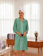 Ekouaer Women Zipper Robe Lightweight House Coat Zipper Front Short Bathrobes Soft Nightgown with Pockets S-3XL