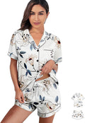 WJing Yi Jia Womens 3Pcs Satin Pajamas Set Floral Silk Pajama Sets Stripe Lounge Set Silky Sleepwear XS-2XL Pjs Long Scarves