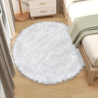 4 ft Fluffy White Round Rug for Bedroom, Furry Faux Sheepskin Fur White Circle Rugs for Living Room Cute Soft Fuzzy Shag Carpet for Kids Girls Room Nursery Dorm