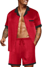 Ekouaer Men Satin Silk Pajamas Set with Pockets Sleepwear Shorts Satin Summer Loungewear 2 Piece Button Down Set S-3XL