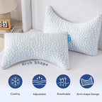 King Cooling Side sleeper pillow for adults, Curved neck support pillow for neck and shoulder pain Relief, Adjustable Shredded Memory Foam Bed Pillow 1 Pack with Additional Foam Fill Included (White)