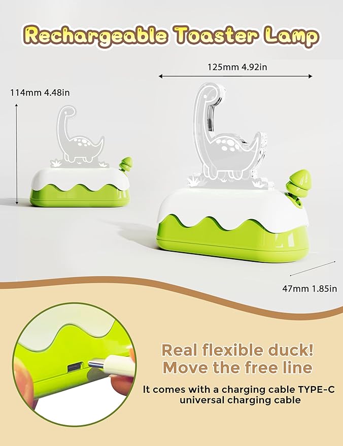 L LOHAS LED Cute Dinosaur Night Light, Kawaii Dinosaur Desk Lamp for Kids, Cute Desk Decor, USB Rechargeable, RGB, Night Light for Bedroom, Bedside, Living Room, Dining, Desk Decor, Gift