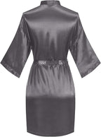 Women's Pure Color Satin Kimono Robe Short Bridesmaids Robe Dressing Gown