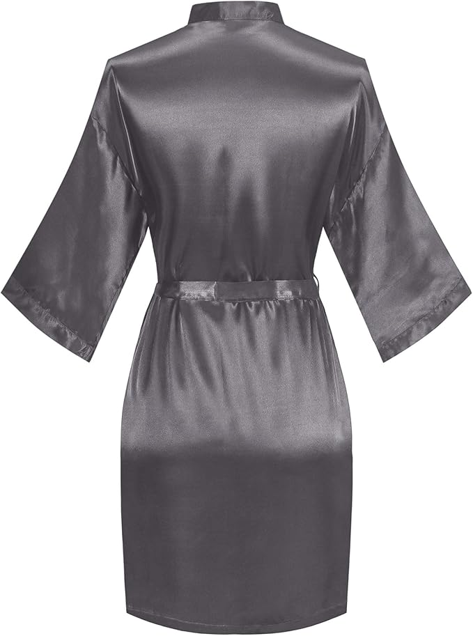 Women's Pure Color Satin Kimono Robe Short Bridesmaids Robe Dressing Gown