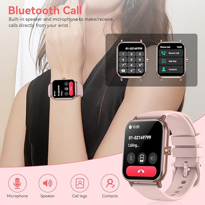 Smart Watch for Men Women, 1.85" HD Fitness Tracker with Bluetooth Calls, 5 ATM Waterproof, 130+ Sport Modes, 24/7 Heart Rate/Sleep Monitor, Pedometer, Calories, Smartwatch for Android iOS (Pink)