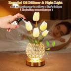 Birthday Gifts for Women/Mom Table Lamp, 3 Color Crystal Flower Bedside Lamps Infinitely Dimming with USB Charge Small Night Light,Nightstand Touch Lamp for Bedroom (A-White)