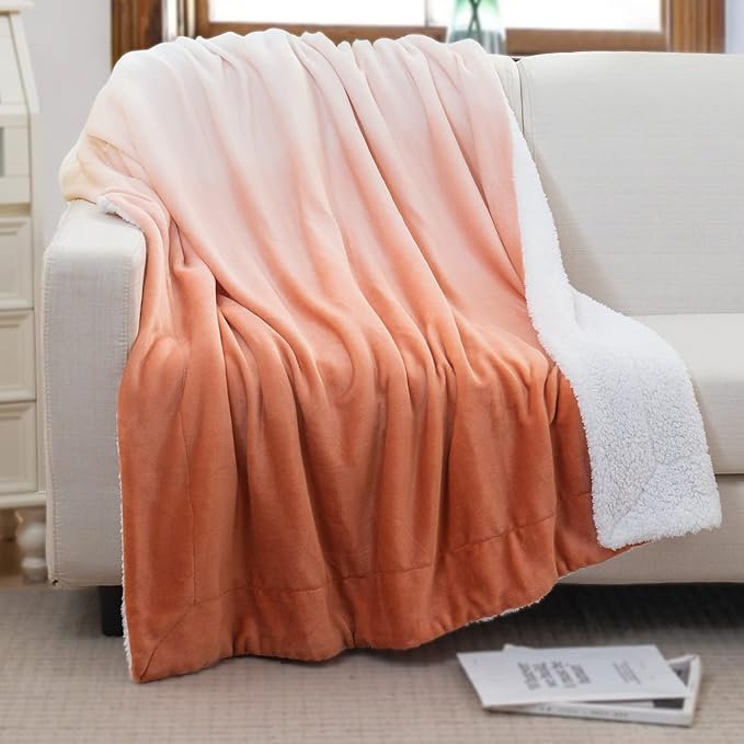 Elegant Comfort Throw Blanket, Reversible Sherpa Flannel, Ultra-Soft, Fuzzy, Cozy and Plush- All Season Lightweight Decorative Throw, 50 x 60 inches, Ombre Design Sherpa Throw, Dusty Rose