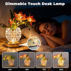 Flower Table Lamp, Orchid Flower with Crystal Vase Lamp, Cordless Touch Desk Light, 3 Colors Dimming & Rechargeable, Small Night Light for Bedroom Home, Romantic Gifts for Girl Women (Pink)