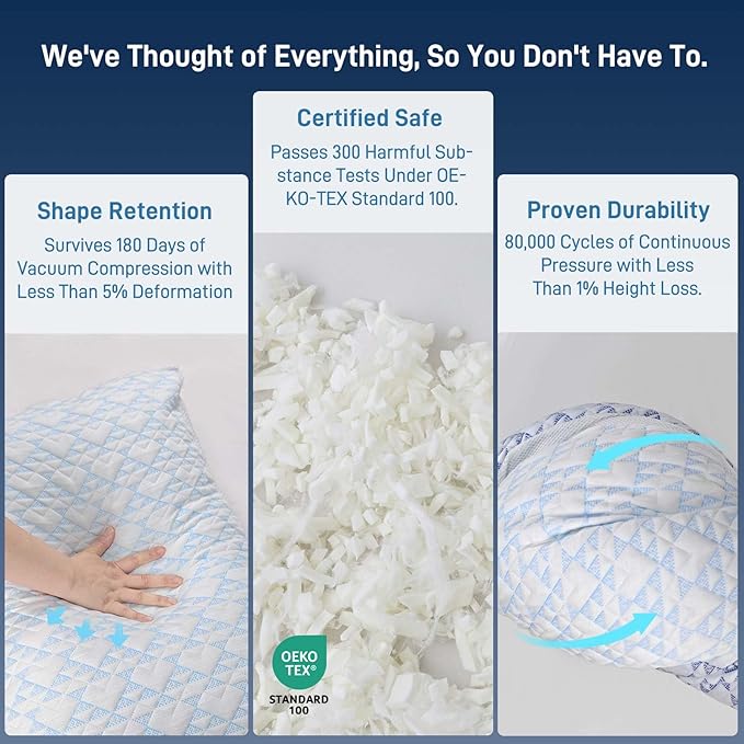 Cotelovo Shredded Memory Foam Soft Bamboo Viscose Pillows Adjustable Hypoallergenic Hotel Quality Bed Pillows for Side, Back and Stomach Sleeper, Oeko-TEX Certified King Size Set of 2