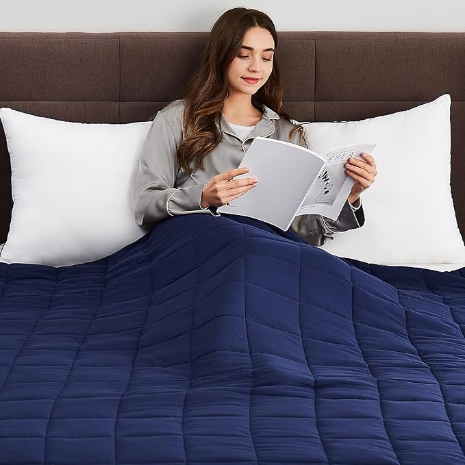 CuteKing Weighted Blanket for Adults (20lbs, 80"x87", Navy Blue) Heavy Blanket for 180-190lbs, Weighted Blanket for Cooling & Heating with Premium Glass Beads, Thick Blanket for Adult All-Season