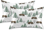 Bear Print Satin Pillowcase Queen Size, Winter Forest Silk Pillow Case with Envelope Closure, Satin Pillowcase for Hair and Skin, 20x30 inches, White, 1 PC