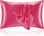 BEDELITE Satin Pillowcase with Zipper, Hot Pink King Size Pillow Cases Set of 2, Super Soft and Cooling Similar to Silk Pillow Cases, Gift for Women Men(20x36 Inches)