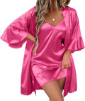 Ekouaer Women's Silk Robe Set V-neck 2 Piece Bridal Party Robes and Satin Bathrobe Set with Pockets