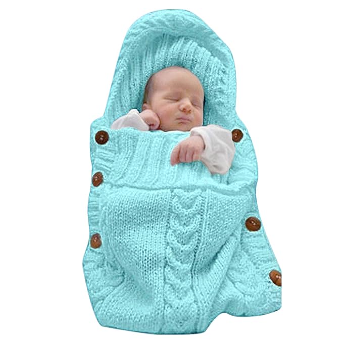 XMWEALTHY Newborn Baby Wrap Swaddle Blanket Knit Sleeping Bag Receiving Blankets Stroller Wrap for Baby Sky Blue 0-6 Month