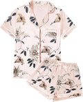 WJing Yi Jia 4Pcs Womens Satin Silky Pajama Sets Short Sleeve Shirt XS-4XL Floral Pajamas Set Soft PJ Loungewear Sleepwear