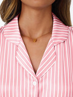 LILLUSORY Womens Satin Silk Pajamas Set 2 Piece Ruffle Pjs Winter Matching Lounge Sleepwear Button Down Striped Shirt Shorts