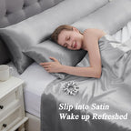 Vielit Satin Body Pillow Pillowcase 1pc,Silky Body Pillow Cover Similar to Silk Pillow Cases Soft Body Pillow Case 20x54 & Envelope Closure,Gift for Women Men Grey & 1 Satin Scunchie