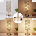 Touch Table Lamps for Bedrooms Set of 2-3 Way Dimmable Champagne Gold Crystal Lamps with Crystal Shade, Bedside Nightstand Lamp for Living Room Bedroom Home Office