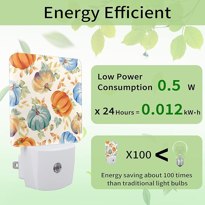 Thanksgiving Pumpkin Night Light, Thanksgiving Fall Night Light Plug into Wall with Dusk to Dawn Sensor, LED Lamp Energy Saving Lights for Men Women Boys Girls,Lamp for Bedroom Bathroom Hallway