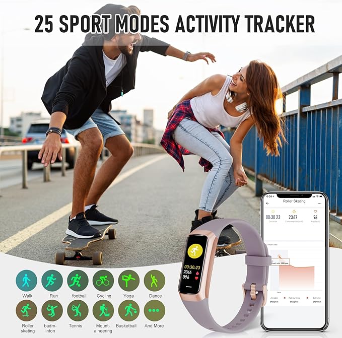 Fitness Tracker, Activity Trackers with 24/7 Heart Rate, Blood Oxygen Blood Pressure Sleep Monitor, Step Counter with 1.1" AMOLED Touch Color Screen, Calorie Pedometer Health Smart Watch for Women Men