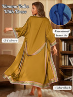 ChiaoLezhee Satin Robe Sets For Women, 2-PC Lightweight Bathrobe, Silk Sleepwear Kimono Bridesmaid Sexy Robes