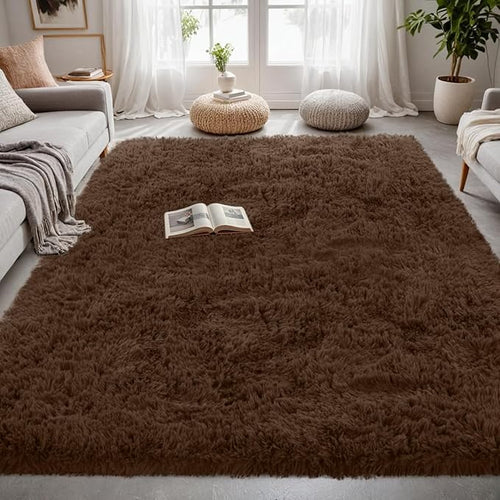4x6 Area Rugs for Living Room Rug: Soft Fluffy Shag Brown Rugs for Bedroom, Non-Slip Large Fuzzy Plush Rug Indoor Floor Carpet for Nursery Kids Boys Girls Room, Dorms, Playroom, Modern Home Decor