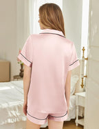 Silk Pajamas for Women Short Sleeve Sleepwear Soft Button Down Loungewear 2 Piece Satin Pjs Shorts Set S-XXL