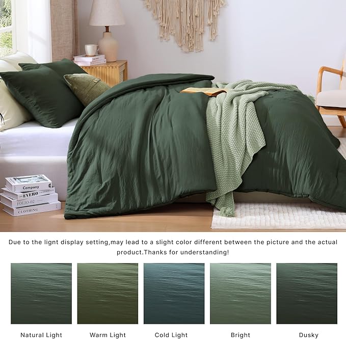 WRENSONGE Queen Comforter Set - 3 Pieces Prewashed Deep Forest Comforter Soft Lightweight for All Seasons,Down Alternative Comforters Queen Size with 2 Pillow Shams