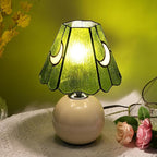 Mushroom Lamp Tiffany Lamp Stained Glass Table Lamp Moon Cute Small Bedside Lamps for Living Room Home Decor,Unique Aesthetic Home Living Room Decor Girls Women Birthday Day Gift,Green