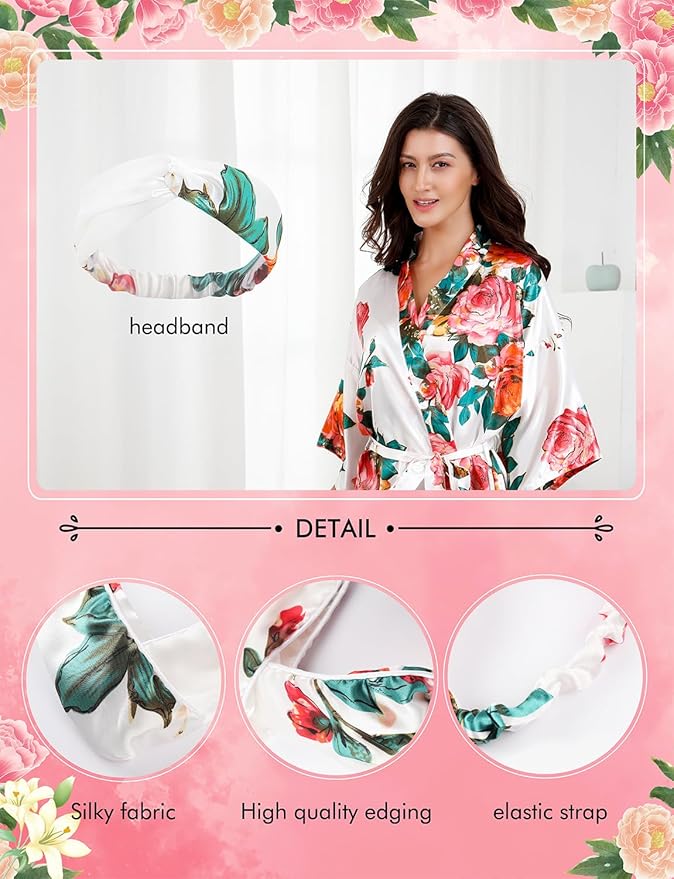 EPLAZA Silk Robes for Women Satin Robe Short Sexy Print Flower Kimono Loungewear Wedding Bridal Party