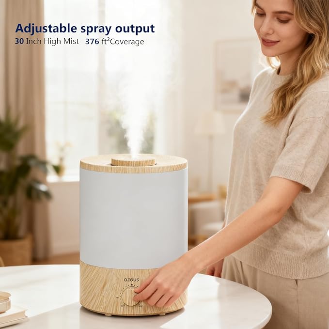 AZEUS 3.5L Ultrasonic Humidifier with 7-Colour Night Light, Aroma Diffuser Compatible Cool Mist Humidifier, Quiet & Adjustable for Bedroom, Nursery, Office