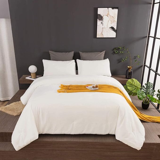 Cottonight White Velvet Comforter Set Full Plush Fluffy Bedding Set Full Warm Cozy Super Soft Blanket Quilts Heavyweight Flannel Comforter Set with 2 Pillowcases Soft Comfy