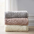 Madison Park Boho Throw, Soft Blanket Handmade Gift Home Decor, Lightweight & Breathable All Seasons Spring Chunky Knit, Knitted Throw for Couch, Bed Blanket, 50"x60" Grey