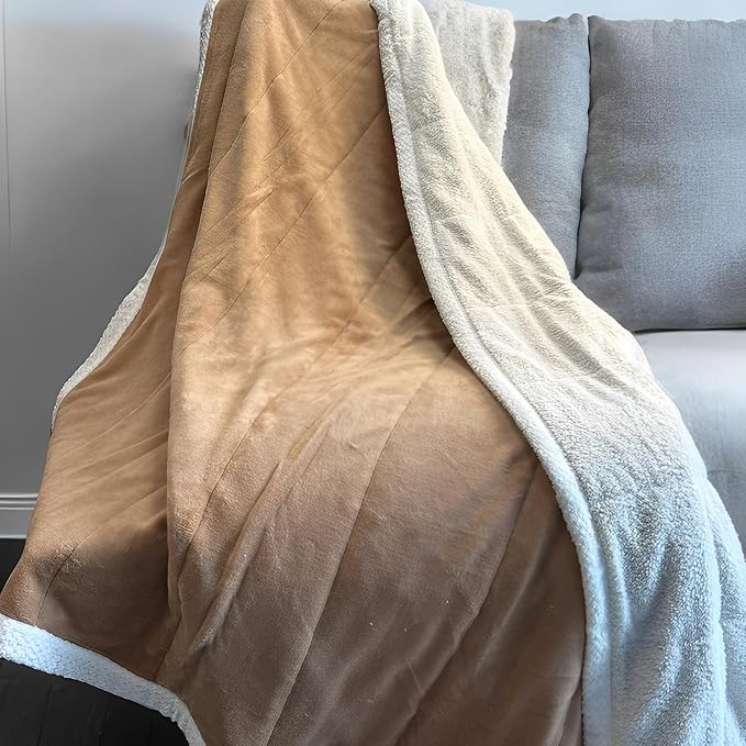 Sherpa Double-Sided Blankets, Plush & Cuddly Throw, Extra-Plush Thermal Fleece Blanket for Sofa/Couch/Bedding, Super Soft Living Room Blanket with Anti-Pilling (Khaki, 60×80)