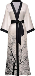 Kihnop Women's Floral Long Kimono Robe Long Satin Robe Long Silk Robe Ladies Kimonos Silky Bathrobe Cover Up, One Size
