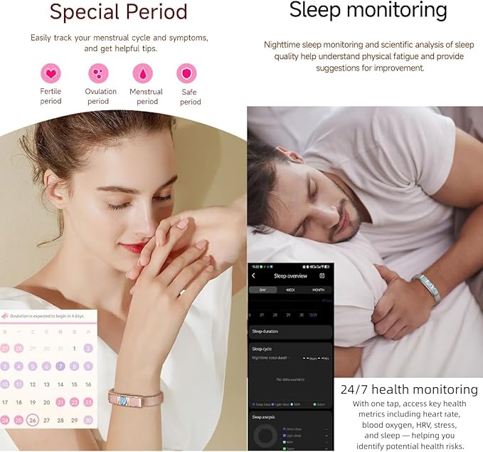 Smart Bracelet for Women,Fitness Tracker with Interchangeable Straps, Activity & Sleep Monitor with Heart Rate SpO2, Lightweight Waterproof Smart Wristband, Free App (Gold B)